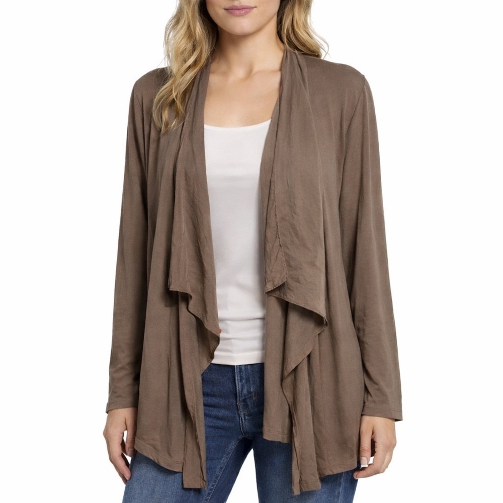 Garnet Hill Silk Blend Cardigan Size Large‎ Waterfall Drape Front Career Wear